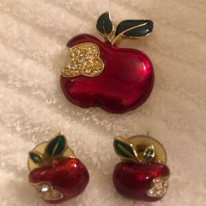 Teacher- Red Apple Brooch and Earring Set